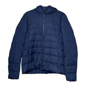 Uniqlo Ultra Light Down Jacket Small Dark Blue Packable Hooded Minimalist Winter